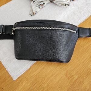Longchamp Le Foulonne Belt Crossbody Bag Womens Black Silver Pebbled Leather